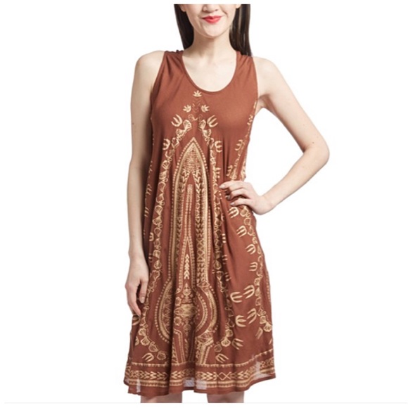 SOHO CHICK BROWN & GOLD SLEEVELESS SHIFT DRESS XL - Picture 1 of 8